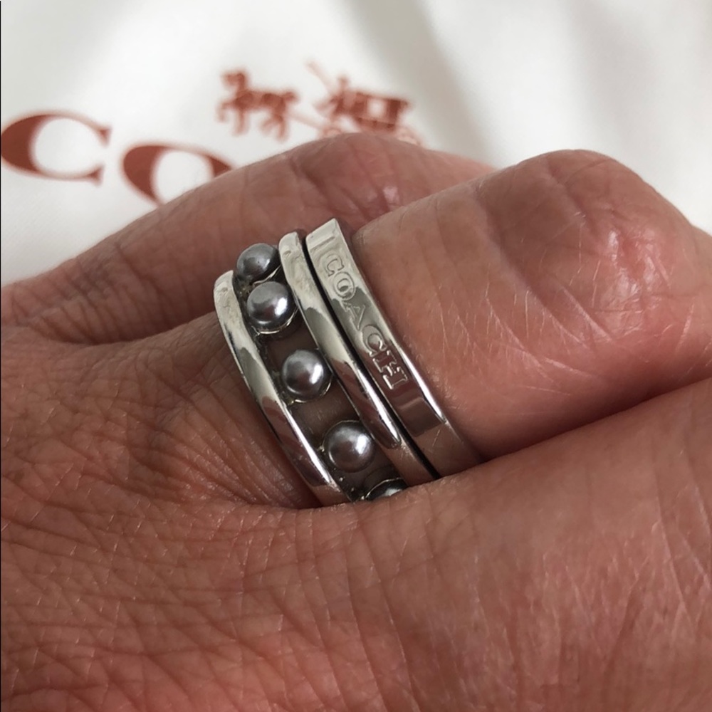 Nwot Set Of 2 Coach Silver Ring - image 2